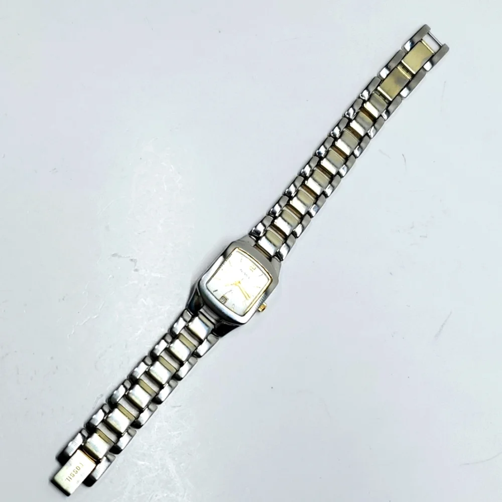 Vintage Fossil F² Watch ES9666 Two Tone Steel Wristband White Face Watch
